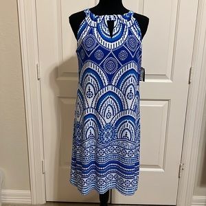 Just Taylor blue and white knit halter dress
